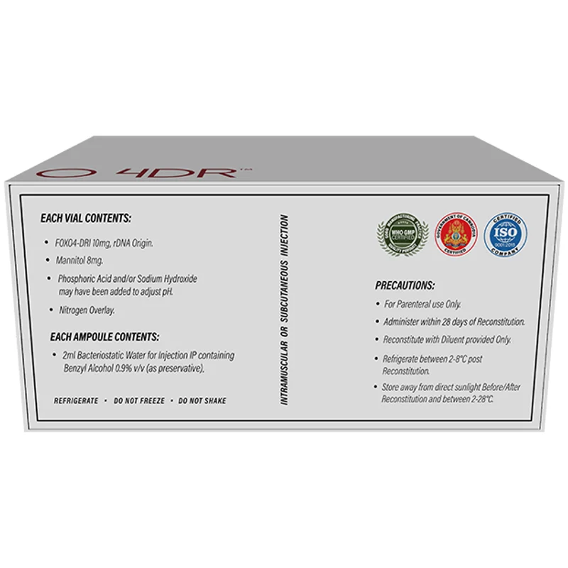 FOXO 4DR by Denik Pharm - box back with vial contents